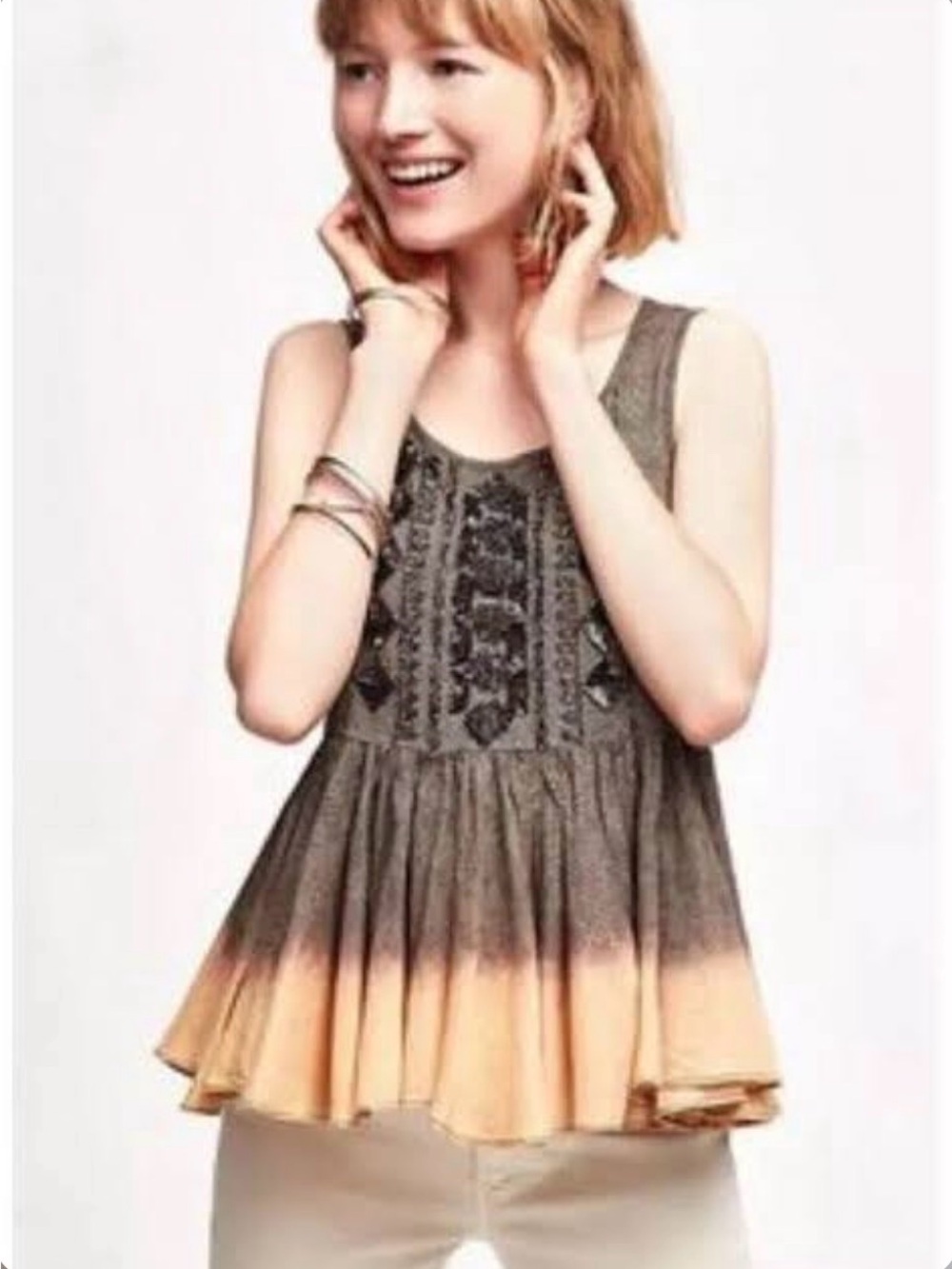 Anthropologie Akemi + Kin Beaded Embroidered Dip-Dye Tank Top